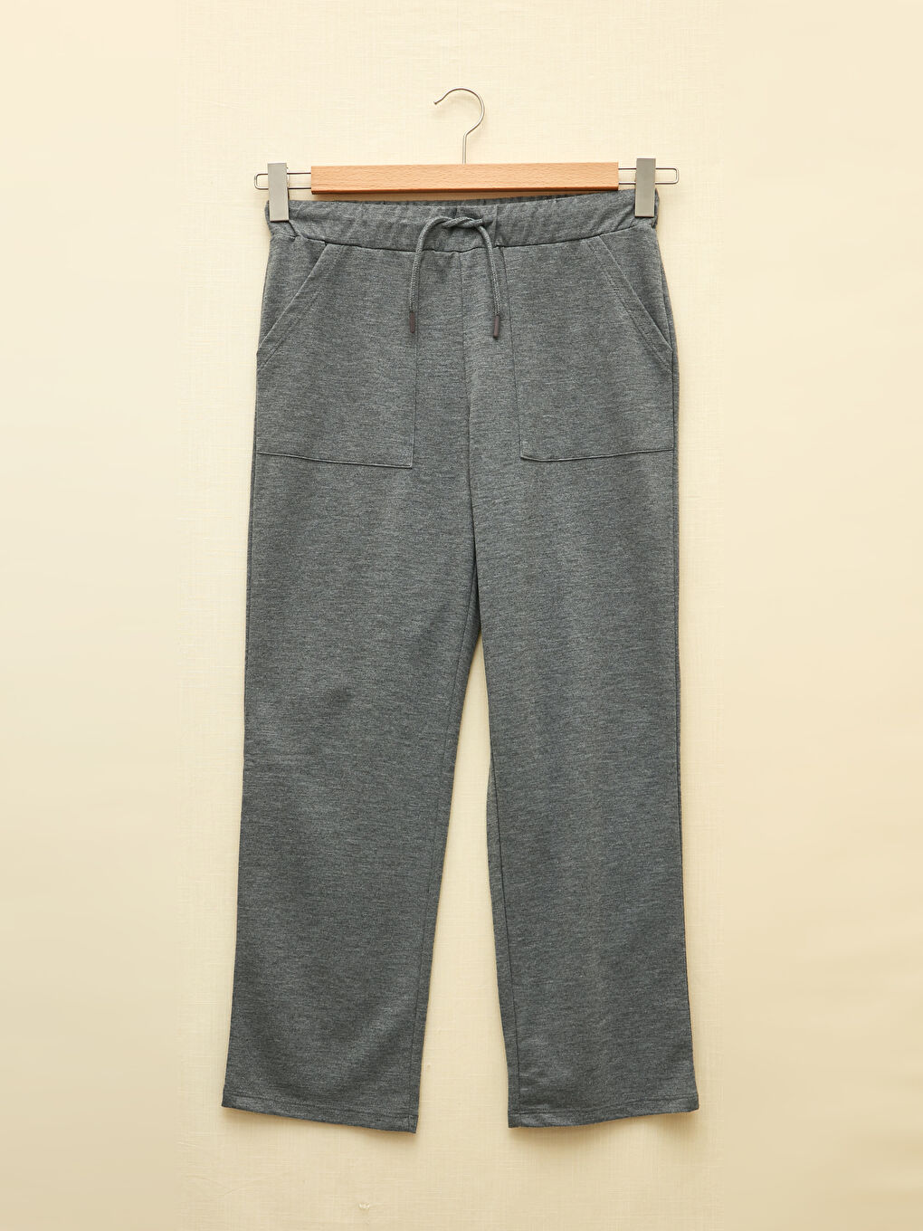 Gri Beli Lastikli Düz Cep Detaylı Kadın Eşofman Altı-5