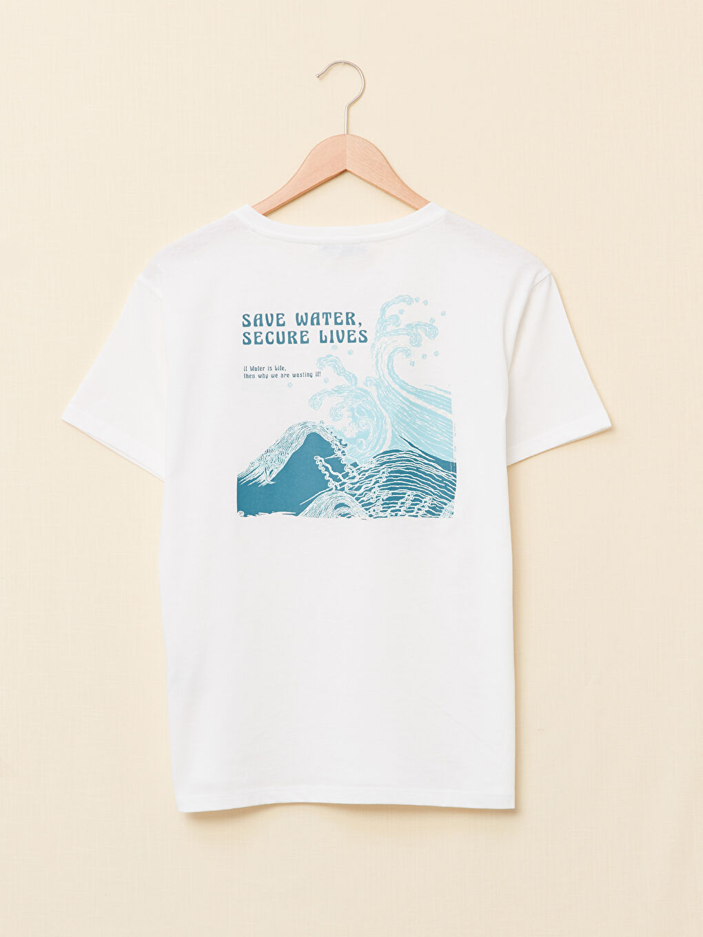 Ekru Bisiklet Yaka Yazı Baskılı Kısa Kollu Kadın Tişört-7