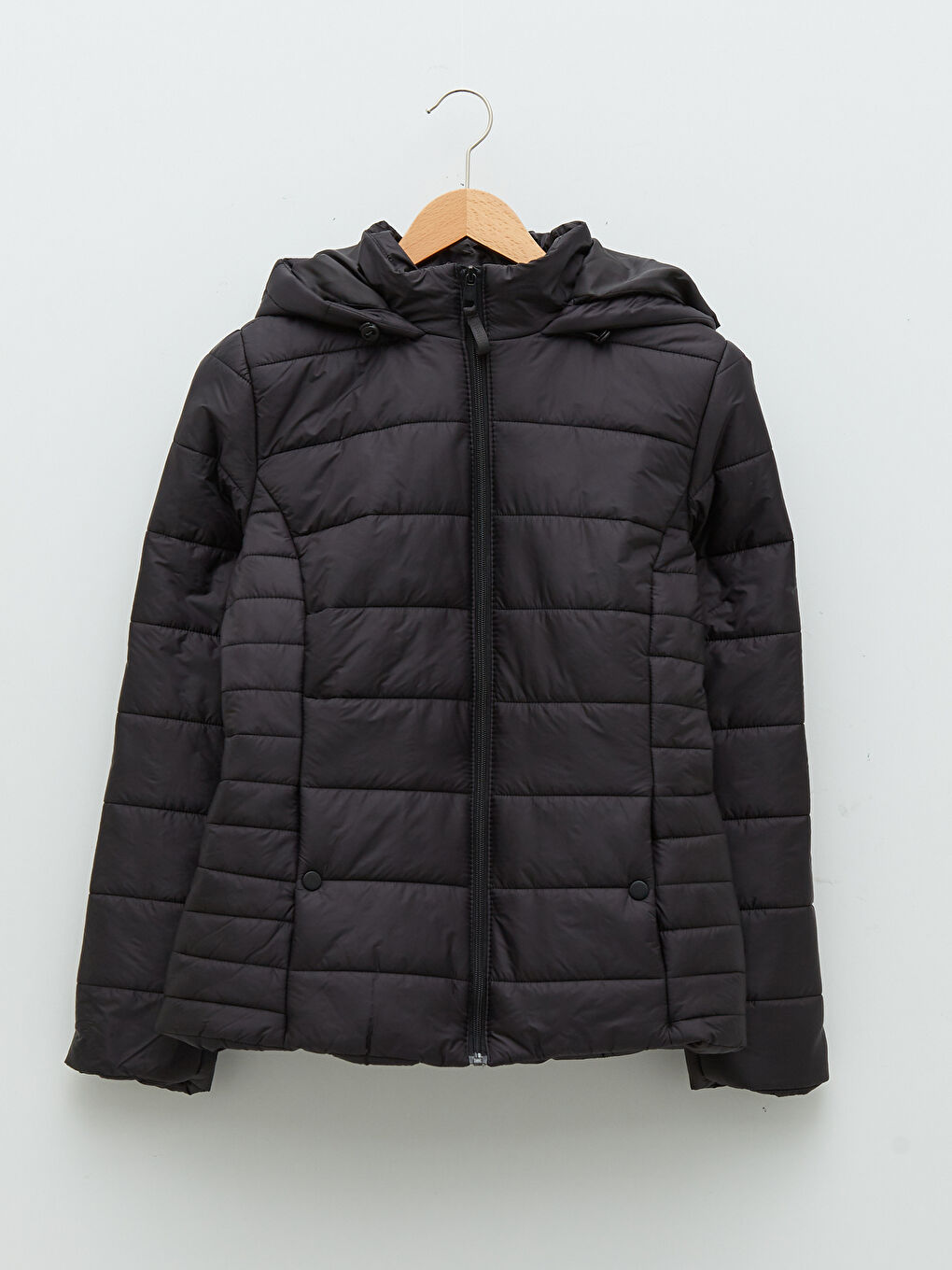 Hooded Plain Long Sleeved Pocket Detailed Women's Down Jacket-5