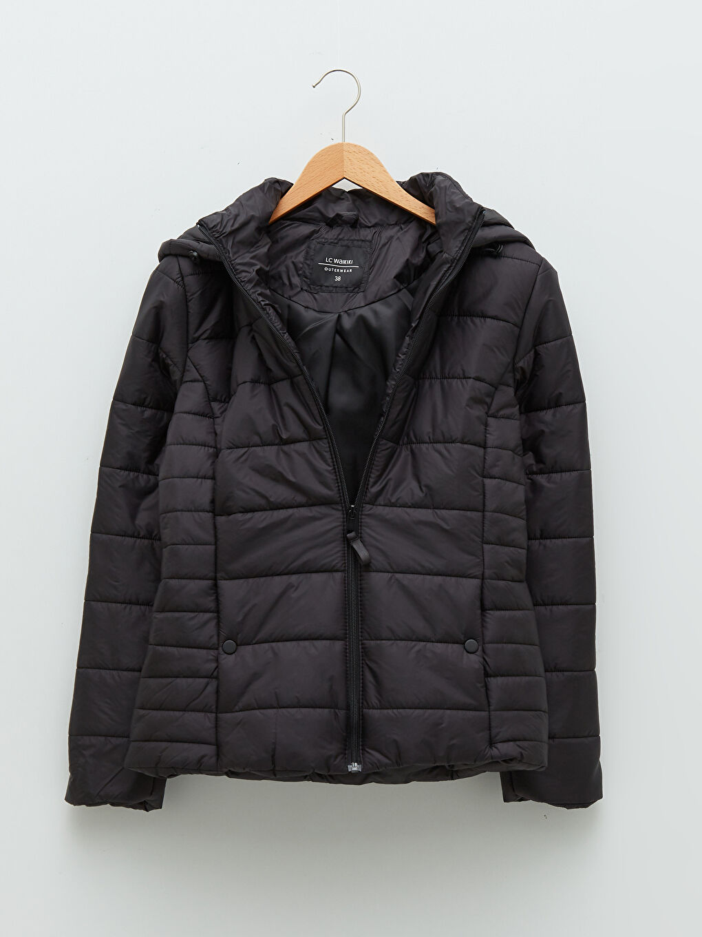 Hooded Plain Long Sleeved Pocket Detailed Women's Down Jacket-6