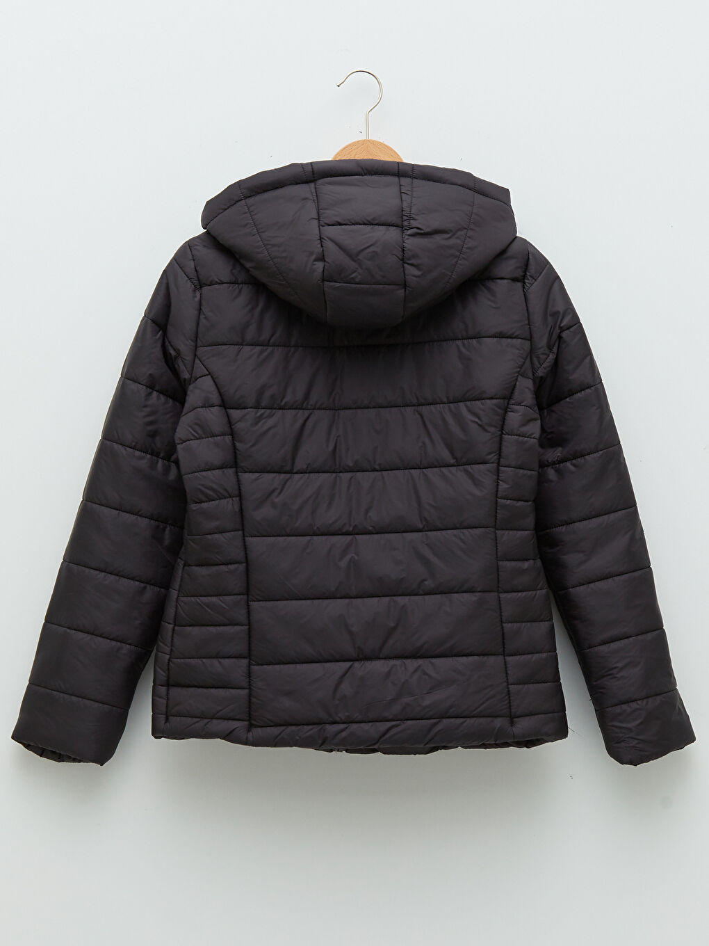 Hooded Plain Long Sleeved Pocket Detailed Women's Down Jacket-7