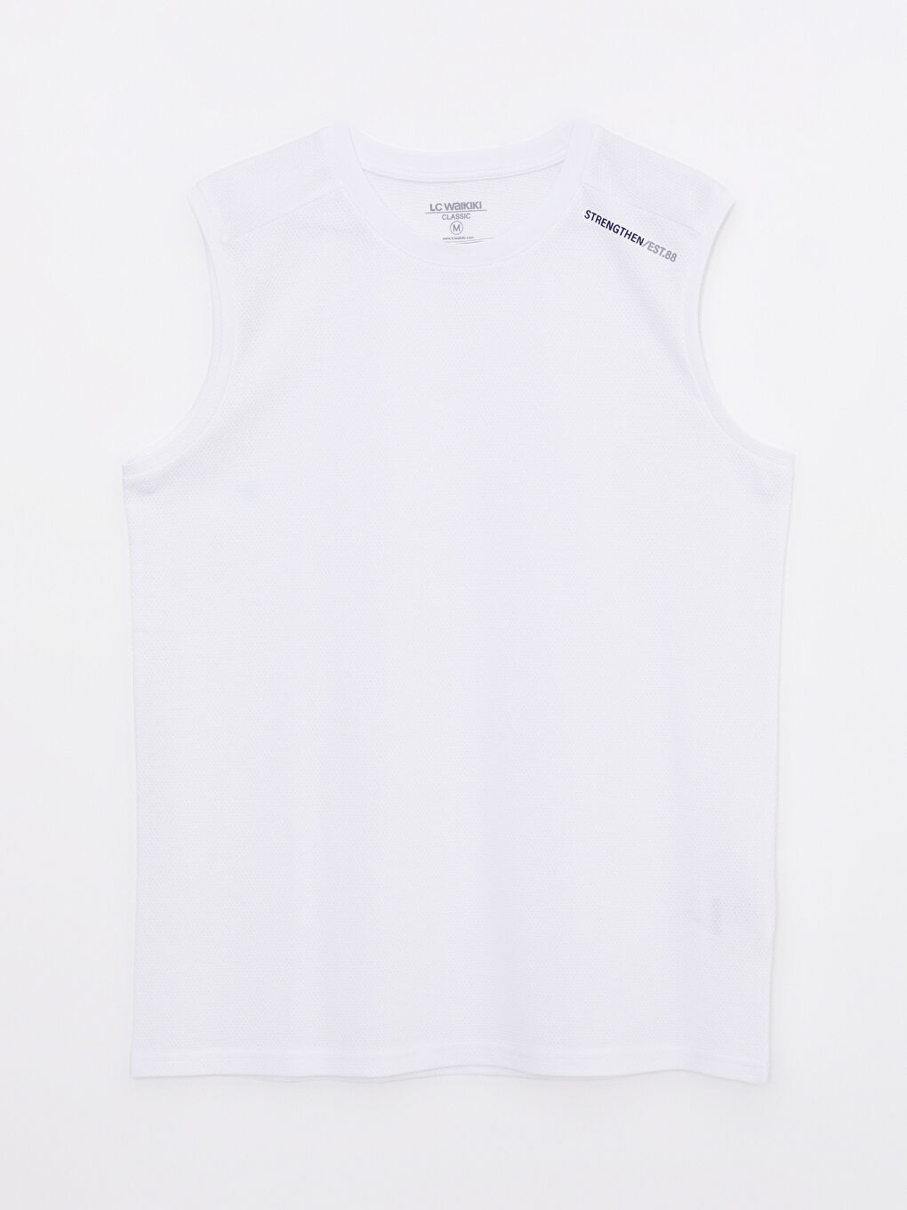 Beyaz Bisiklet Yaka Baskılı Erkek Kolsuz Tişört-5