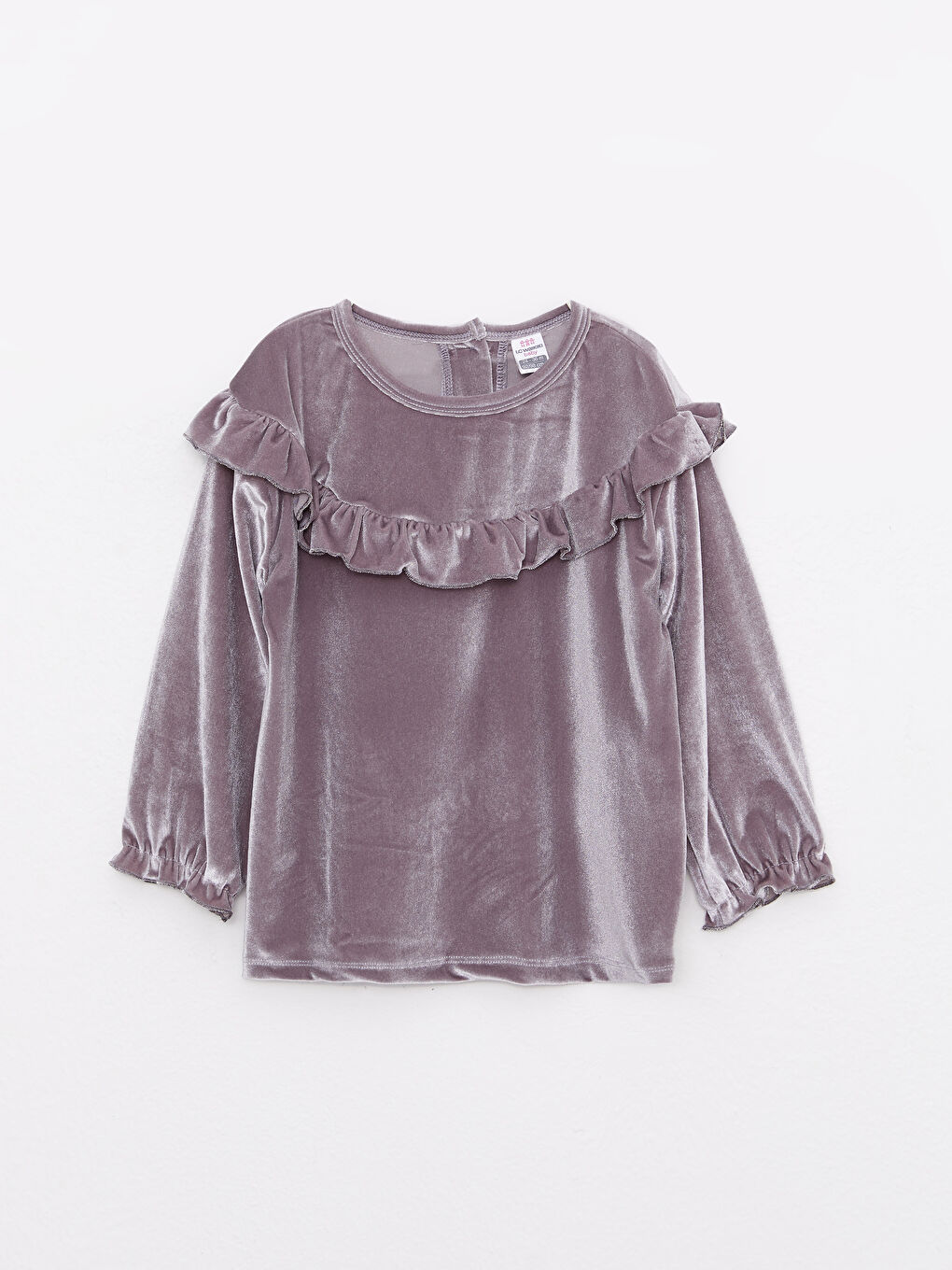 Gri Bisiklet Yaka Uzun Kollu Kadife Kız Bebek Sweatshirt ve Pantolon 2'li Takım-1