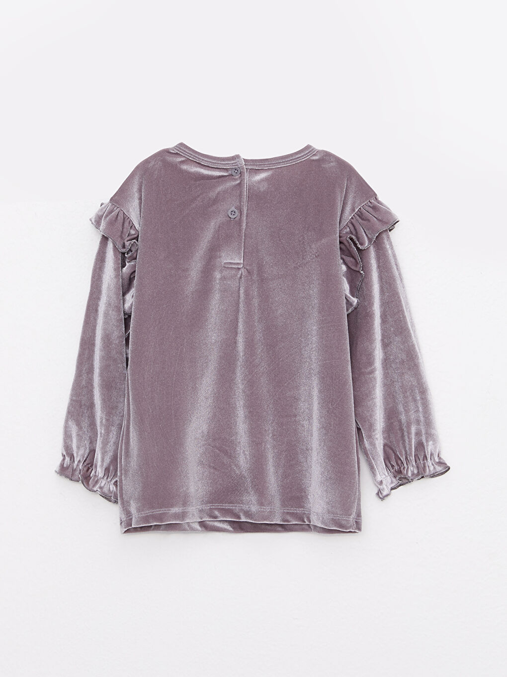 Gri Bisiklet Yaka Uzun Kollu Kadife Kız Bebek Sweatshirt ve Pantolon 2'li Takım-3