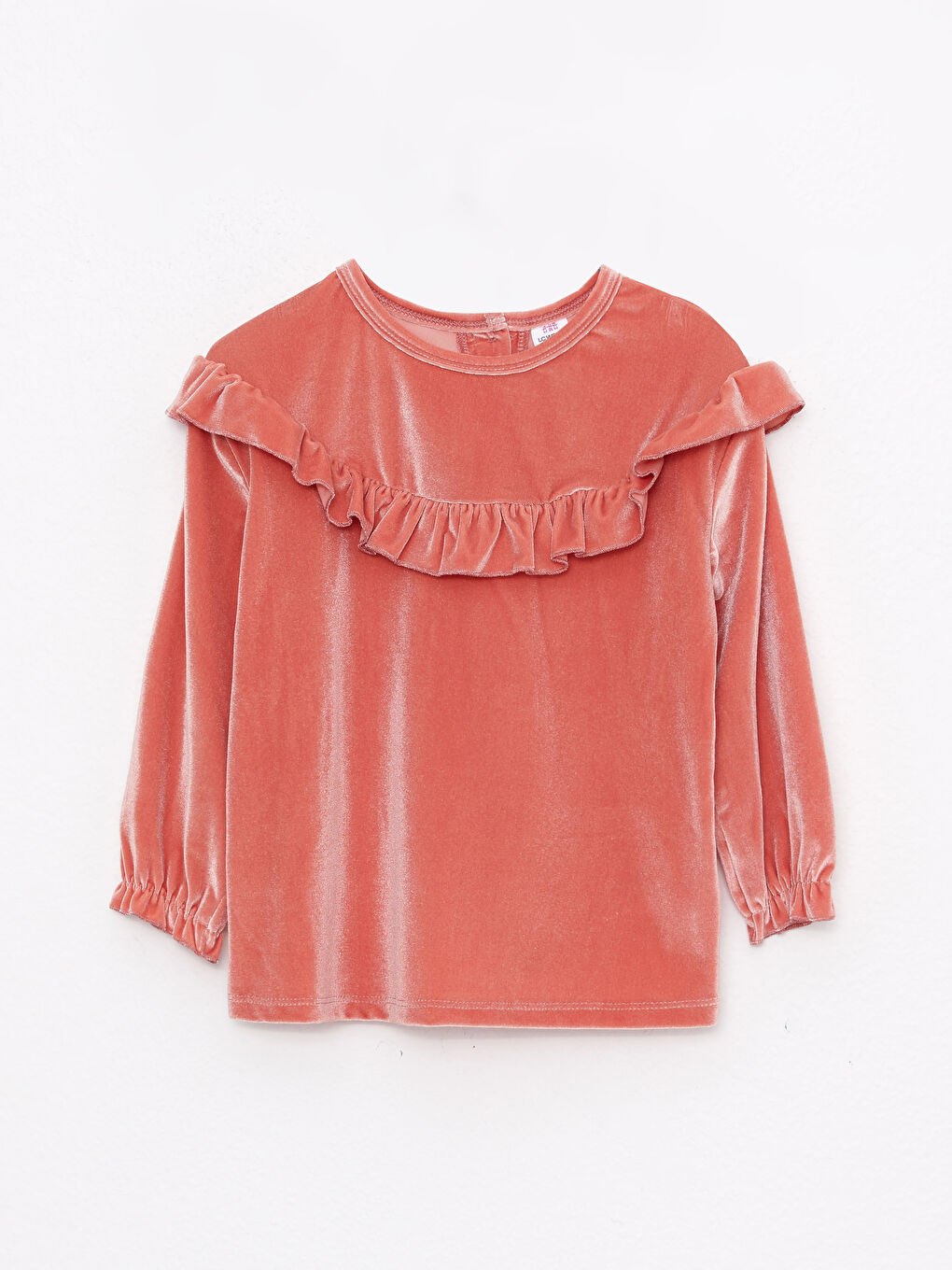 Pembe Bisiklet Yaka Uzun Kollu Kadife Kız Bebek Sweatshirt ve Pantolon 2'li Takım-1