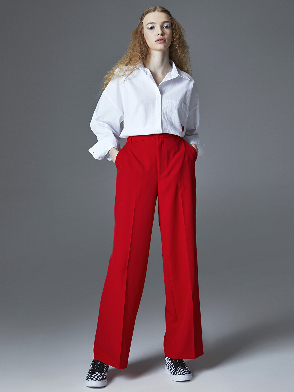 Kırmızı Standart Fit Düz Cep Detaylı Kadın Pantolon-1