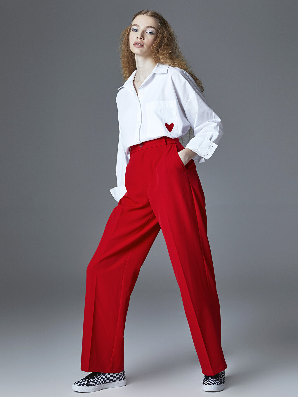 Kırmızı Standart Fit Düz Cep Detaylı Kadın Pantolon-2