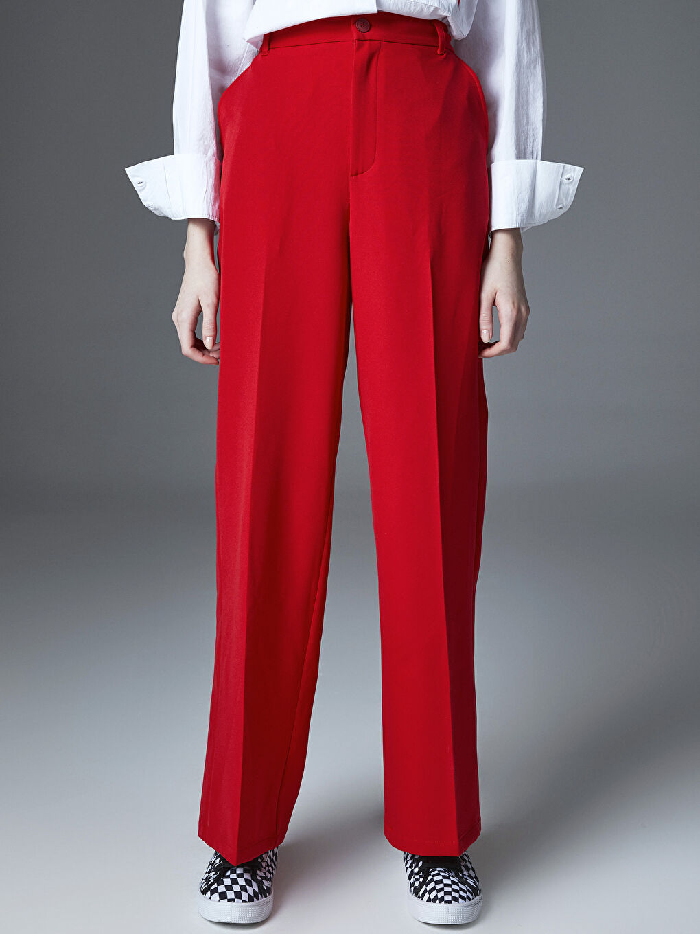 Kırmızı Standart Fit Düz Cep Detaylı Kadın Pantolon-3