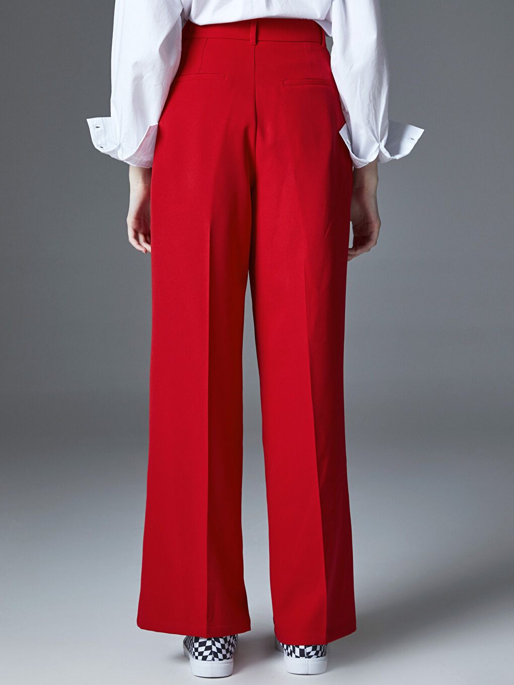 Kırmızı Standart Fit Düz Cep Detaylı Kadın Pantolon-4