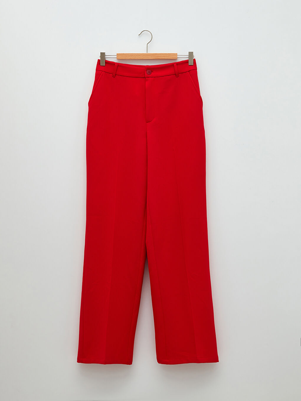 Kırmızı Standart Fit Düz Cep Detaylı Kadın Pantolon-5