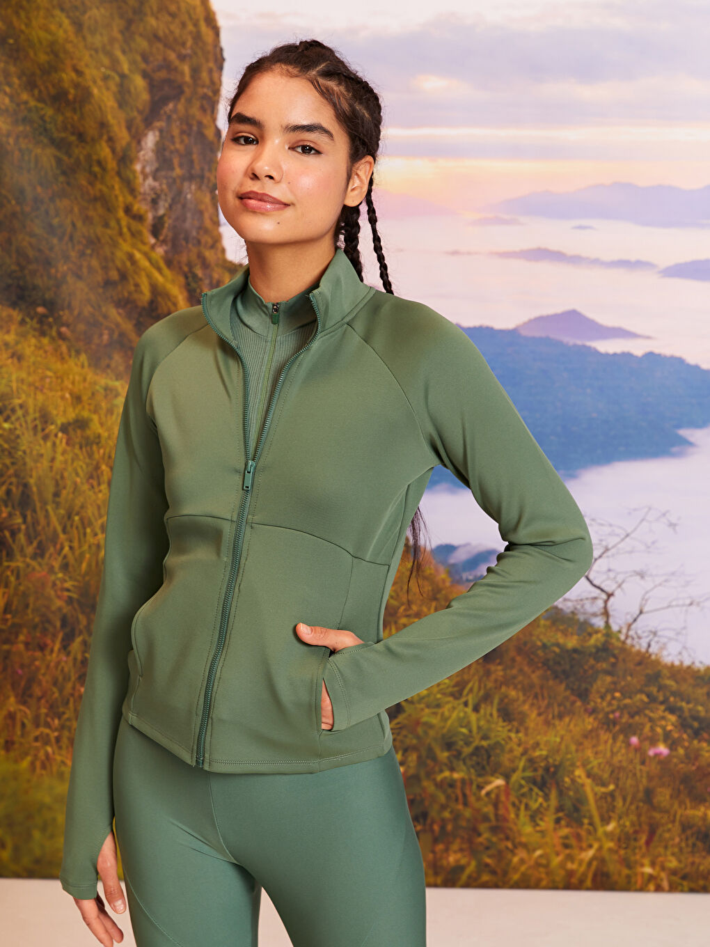 Rollkragen Damen Sport-Strickjacke