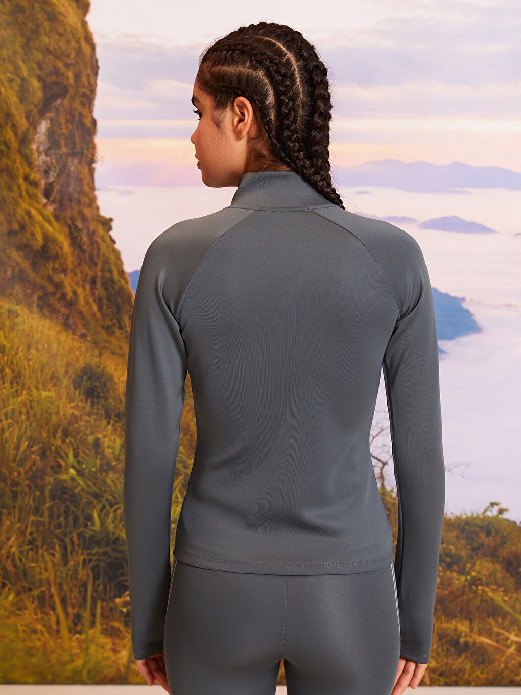 Gri Dik Yaka Kadın Spor Hırka-4