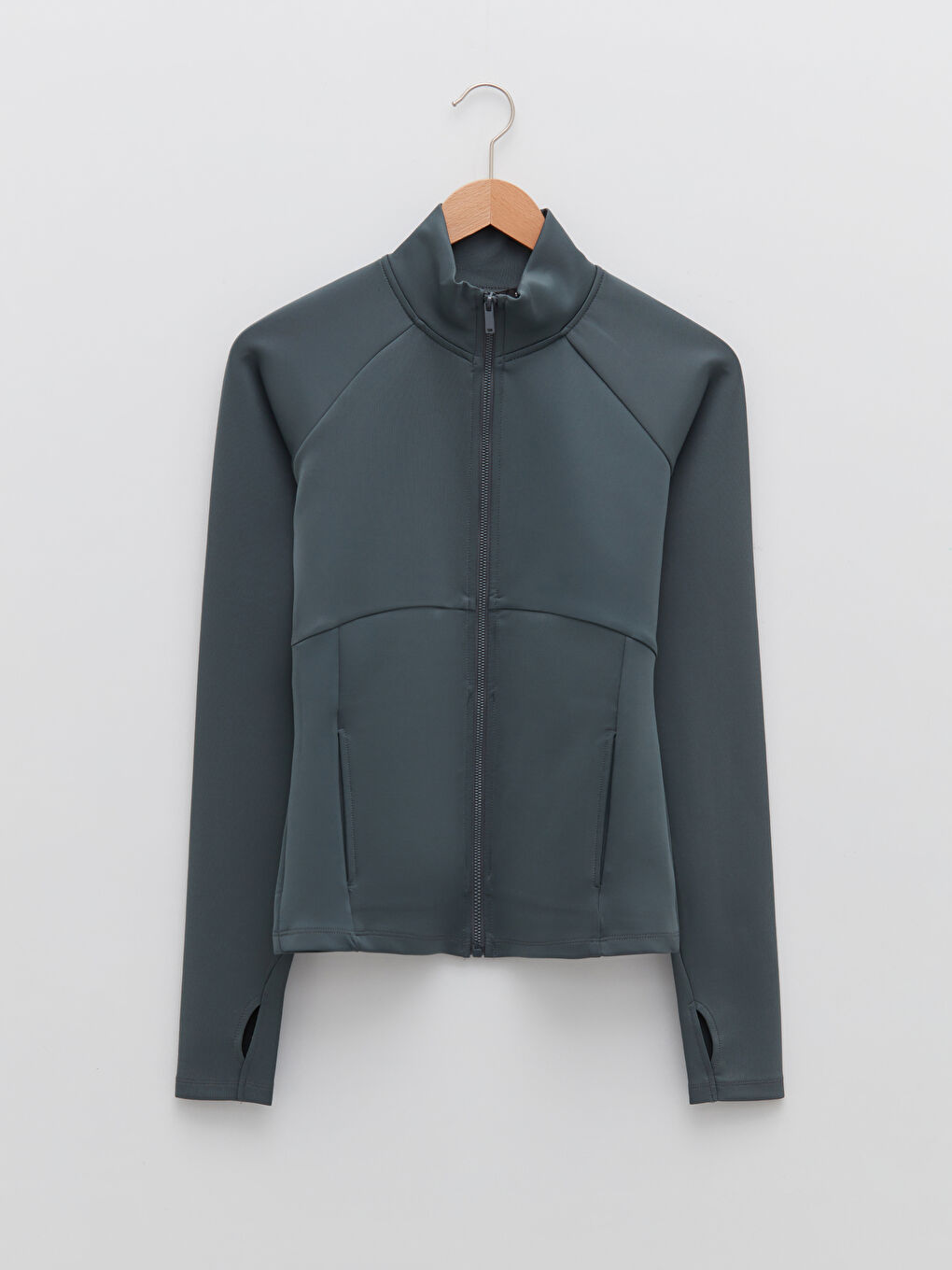 Gri Dik Yaka Kadın Spor Hırka-5