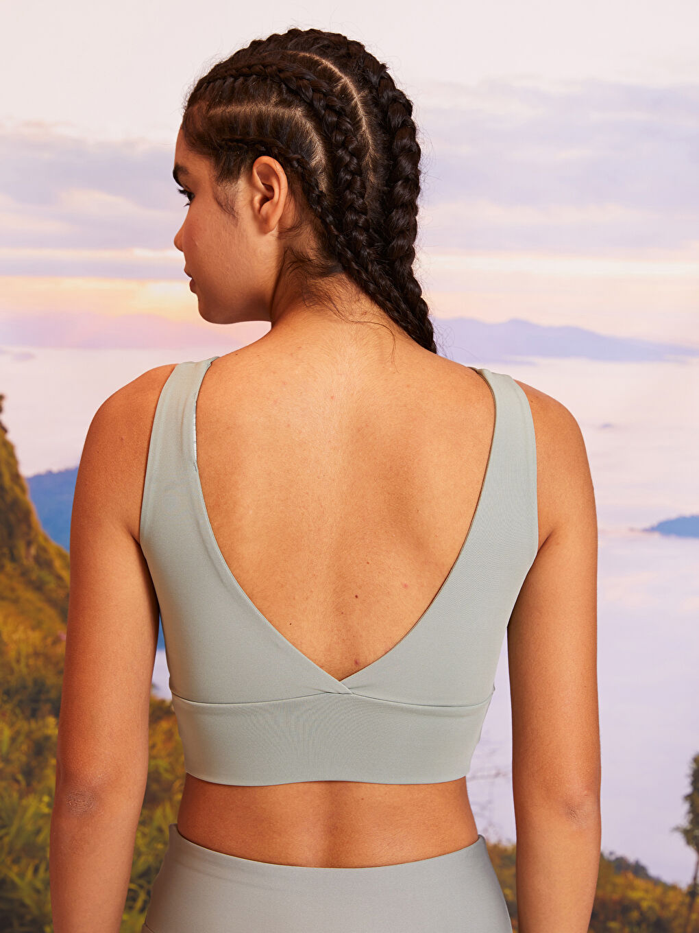 Yeşil Düz U Yaka Kadın Spor Büstiyer-4