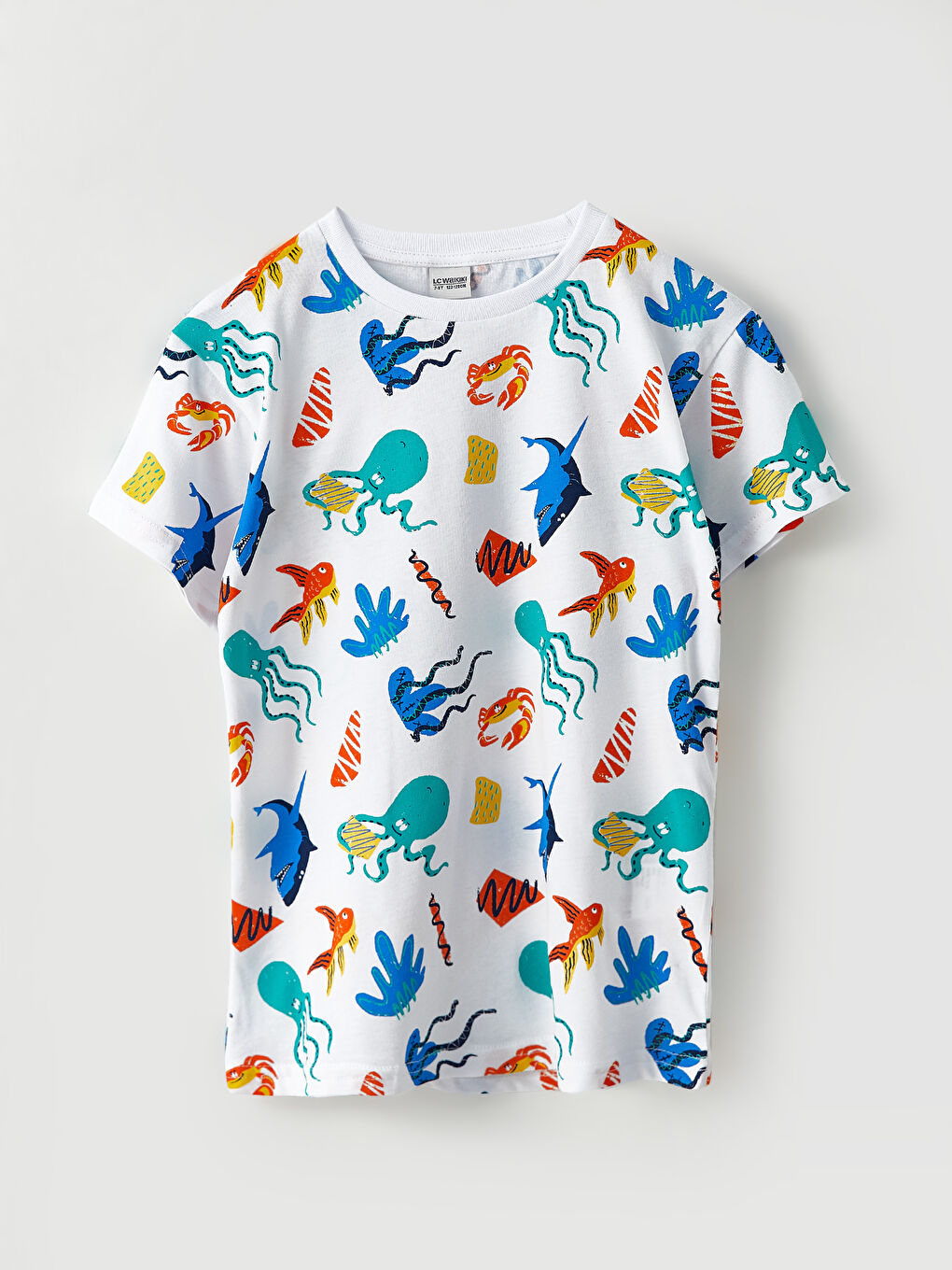 Beyaz Bisiklet Yaka Baskılı Kısa Kollu Erkek Çocuk Tişört ve Şort-1