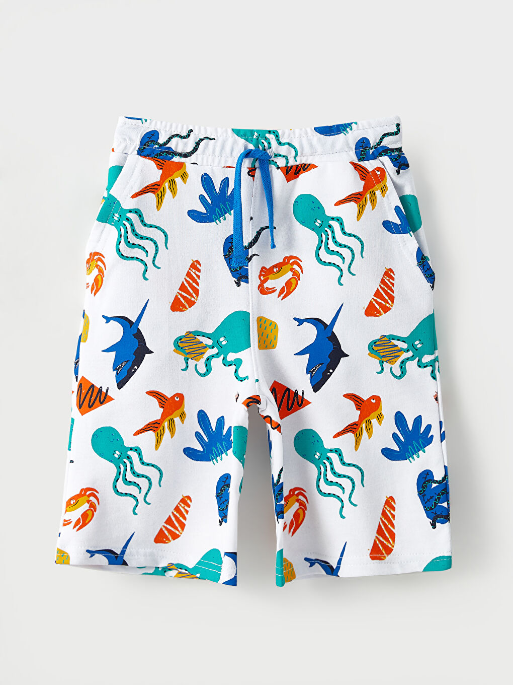 Beyaz Bisiklet Yaka Baskılı Kısa Kollu Erkek Çocuk Tişört ve Şort-2