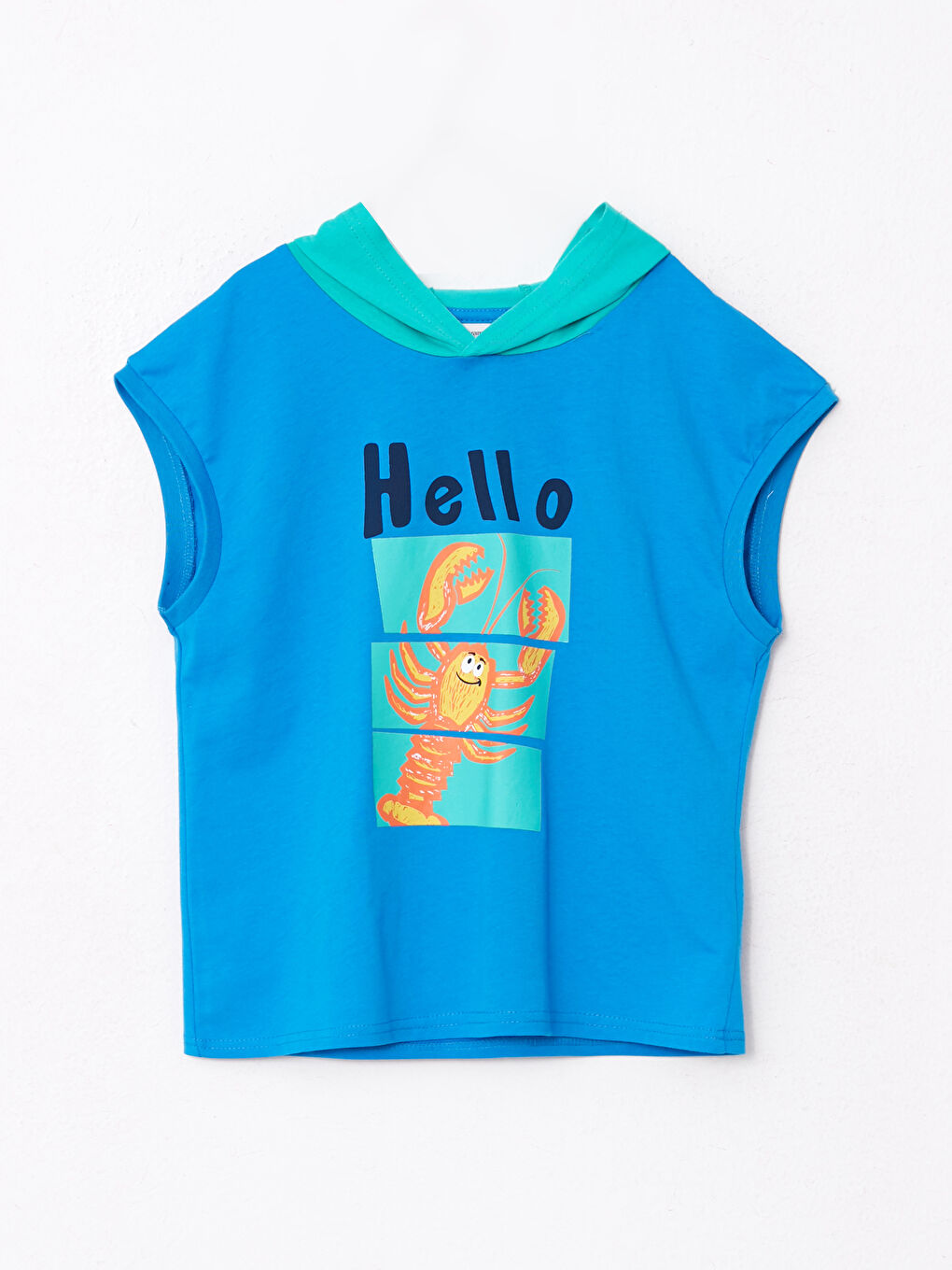 Mavi Kapüşonlu Baskılı Pamuklu Erkek Çocuk Atlet