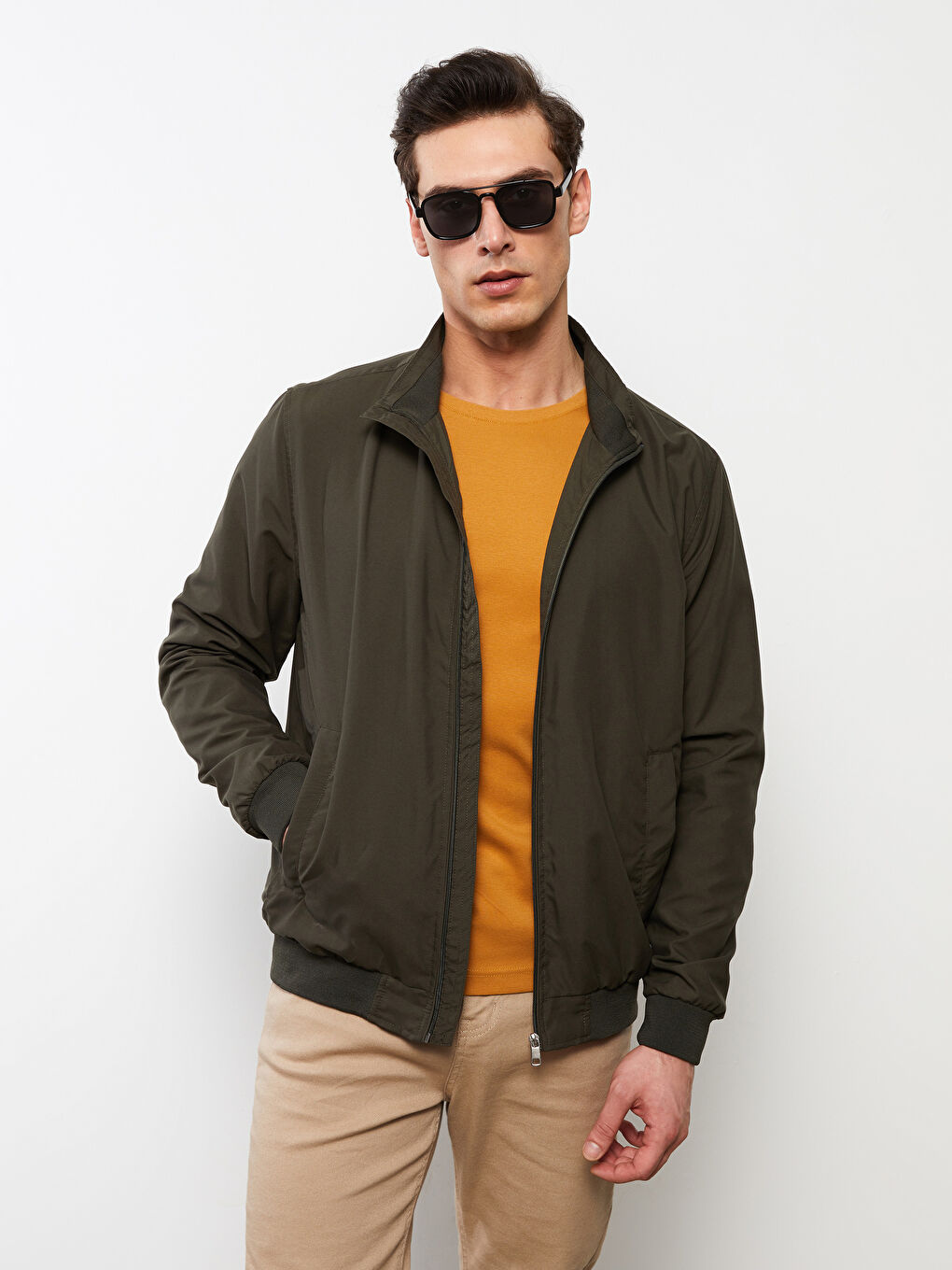 Yeşil Standart Kalıp Dik Yaka Erkek Mont