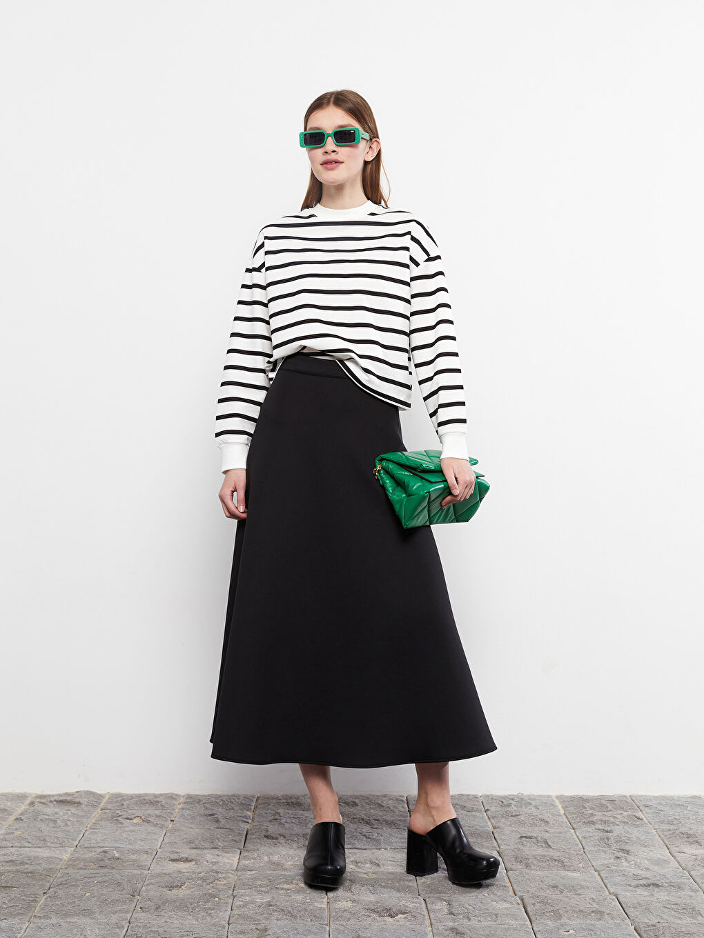 Zippered Waist Straight A-Line Scuba Fabric Women's Skirt -S2H114Z8-RQL
