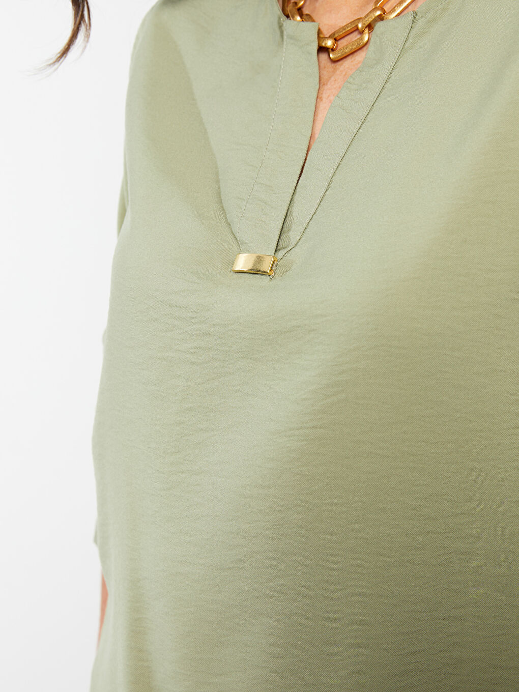 Блузка с вырезом Хенли и длинным рукавом из габардина для женщин-3