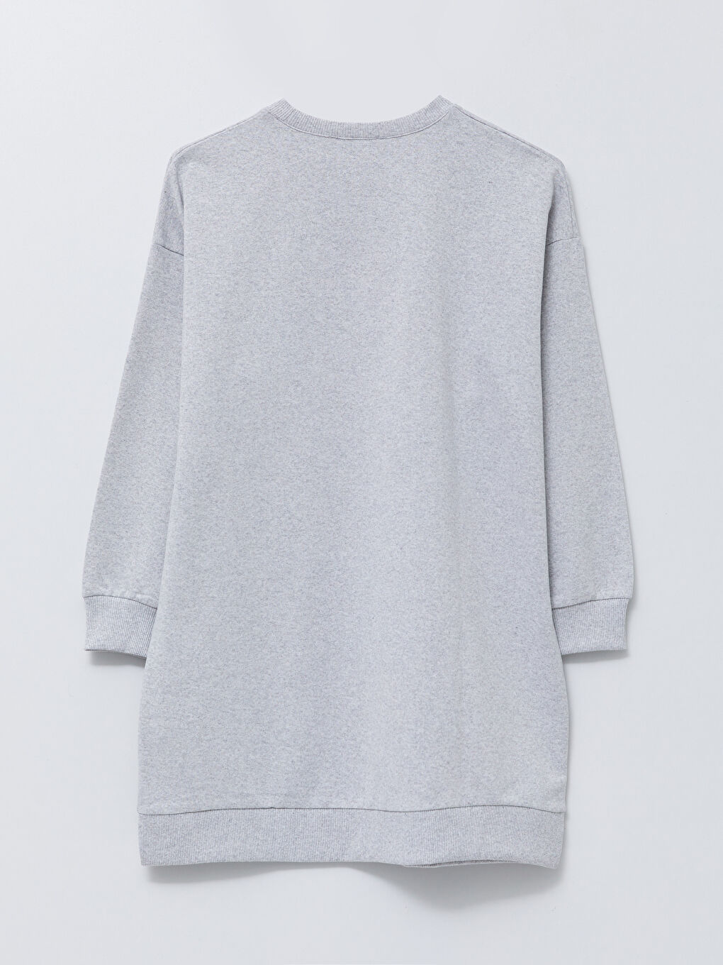 Gri Bisiklet Yaka Yazı Baskılı Uzun Kollu Kadın Sweatshirt Tunik-5