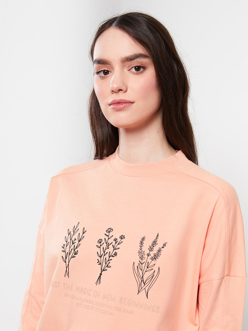 Crew Neck Printed Long Sleeve Cotton Women's Tunic-3