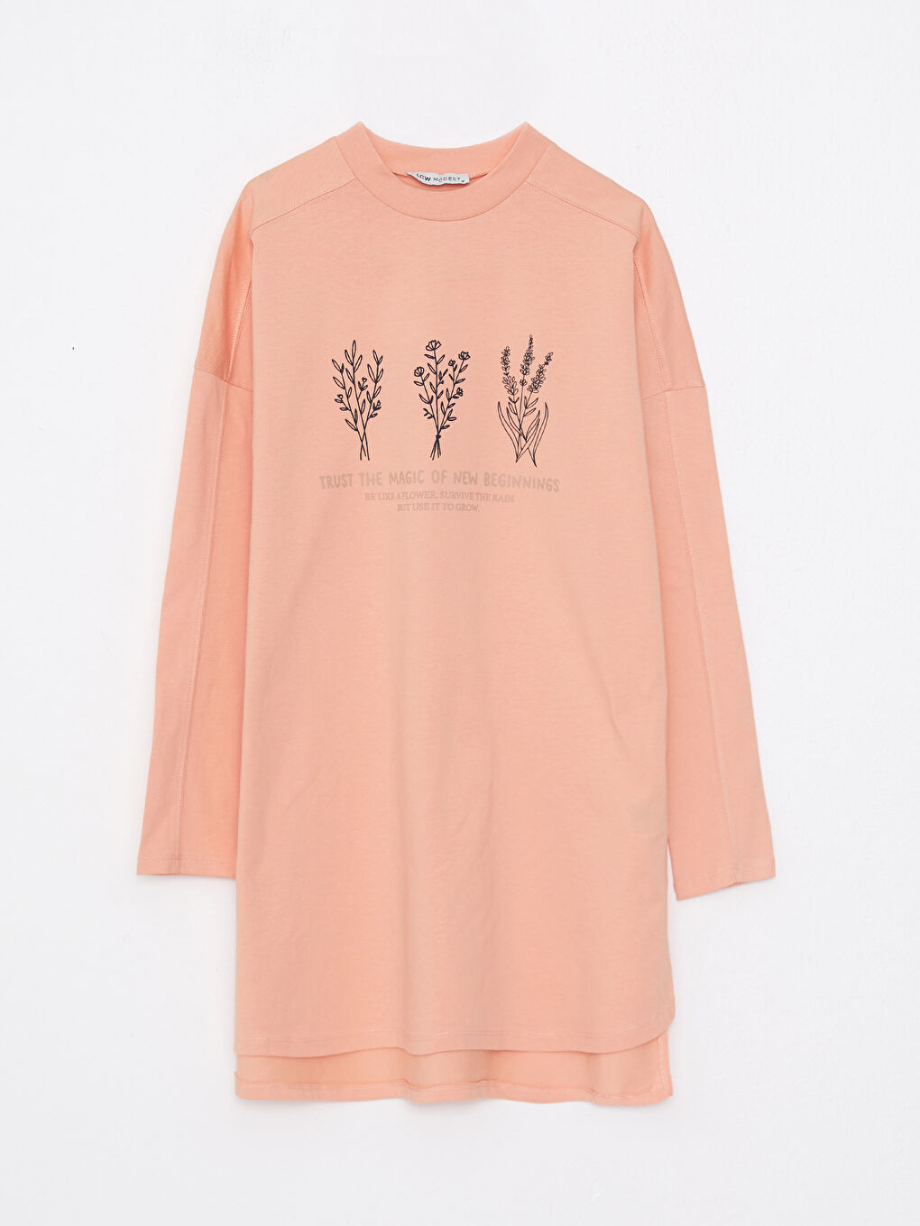 Crew Neck Printed Long Sleeve Cotton Women's Tunic-5