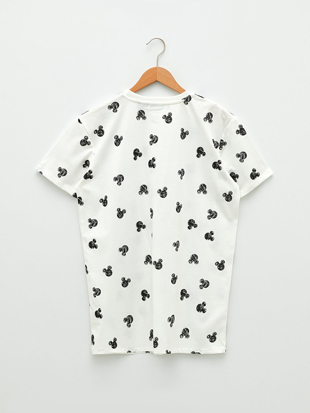 Ekru Bisiklet Yaka Mickey Mouse Desenli Kısa Kollu Kadın Tunik-6