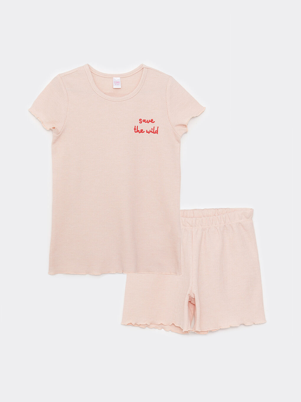 Crew Neck Embroidery Detailed Short Sleeve Girls' Short Pajamas Set -S2H191Z4-G2J