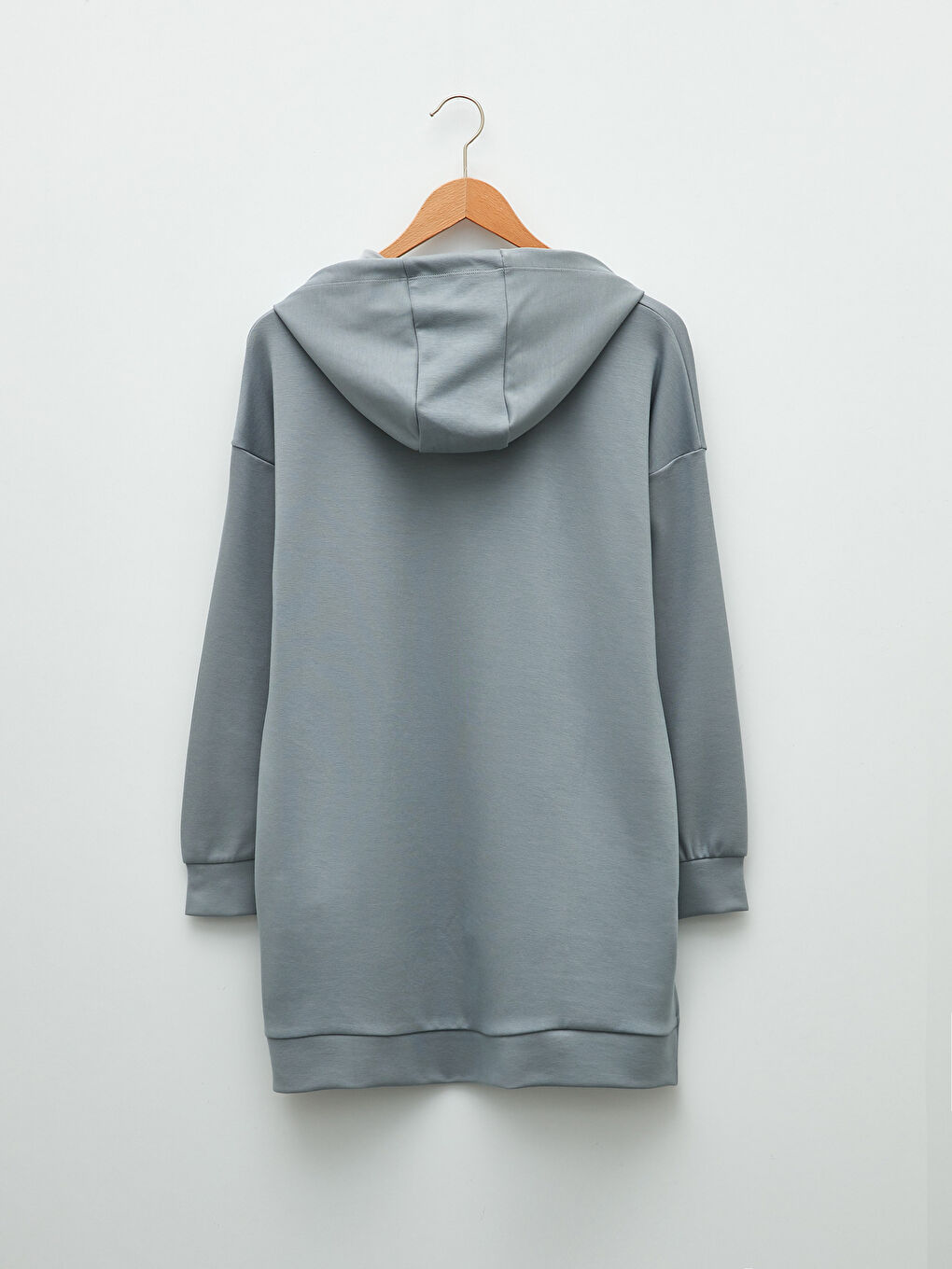 Mavi Kapüşonlu Düz Uzun Kollu Kadın Sweatshirt Tunik-6