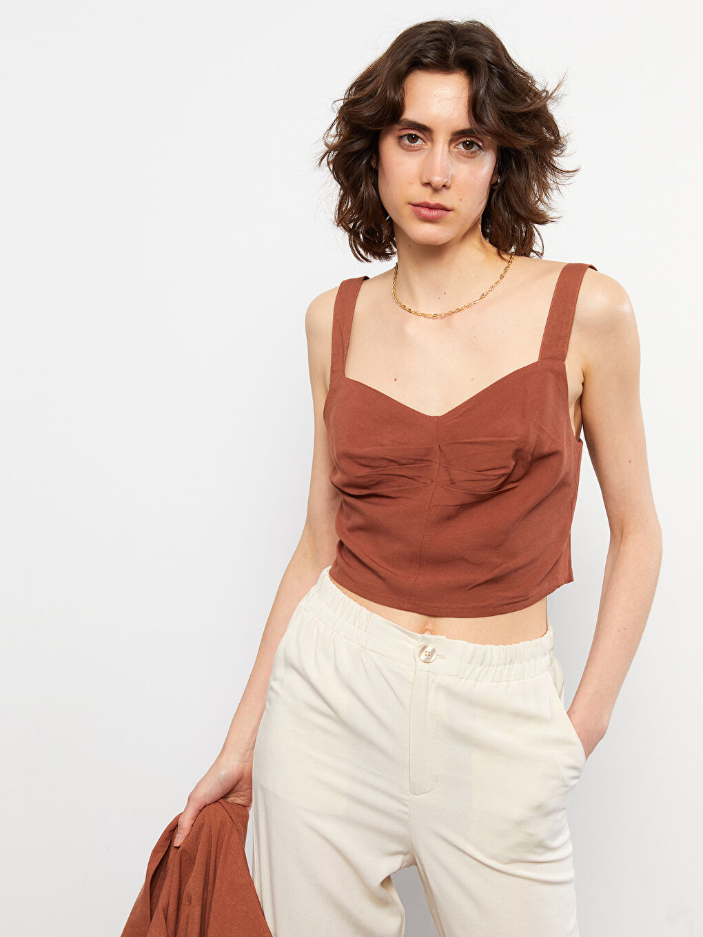 Sweetheart Collar Straight Sleeveless Linen Women's Blouse -S2H203Z8-FWM