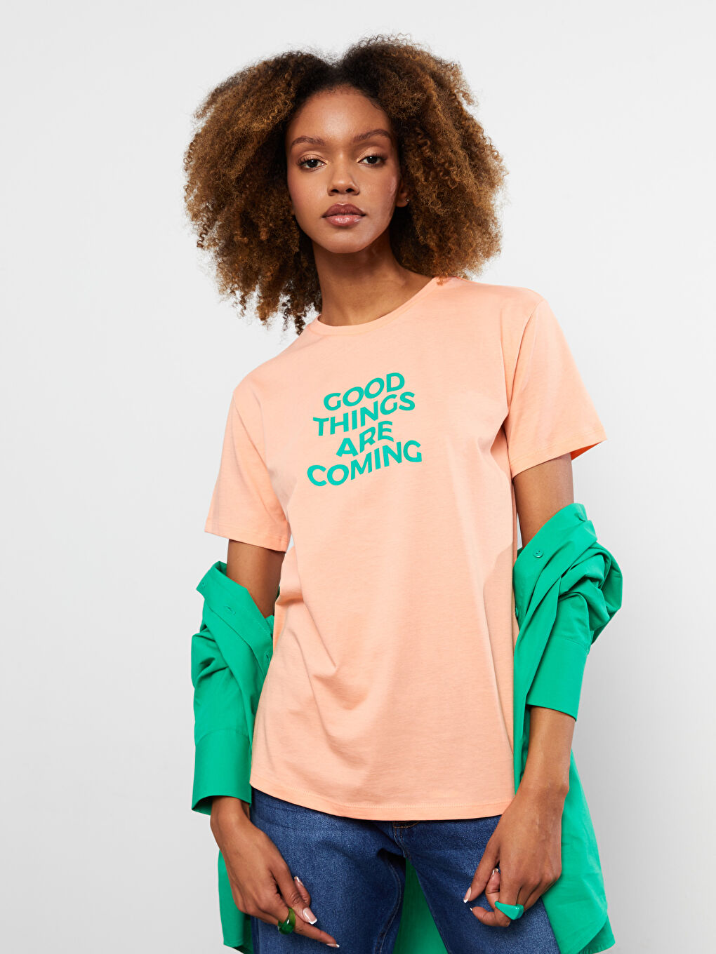 Crew Neck Printed Short Sleeve Cotton Women's T-shirt-1