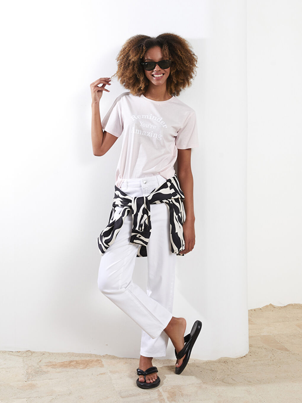 Majica od pamuka sa okruglim izrezom, štampom i kratkim rukavima za žene-2