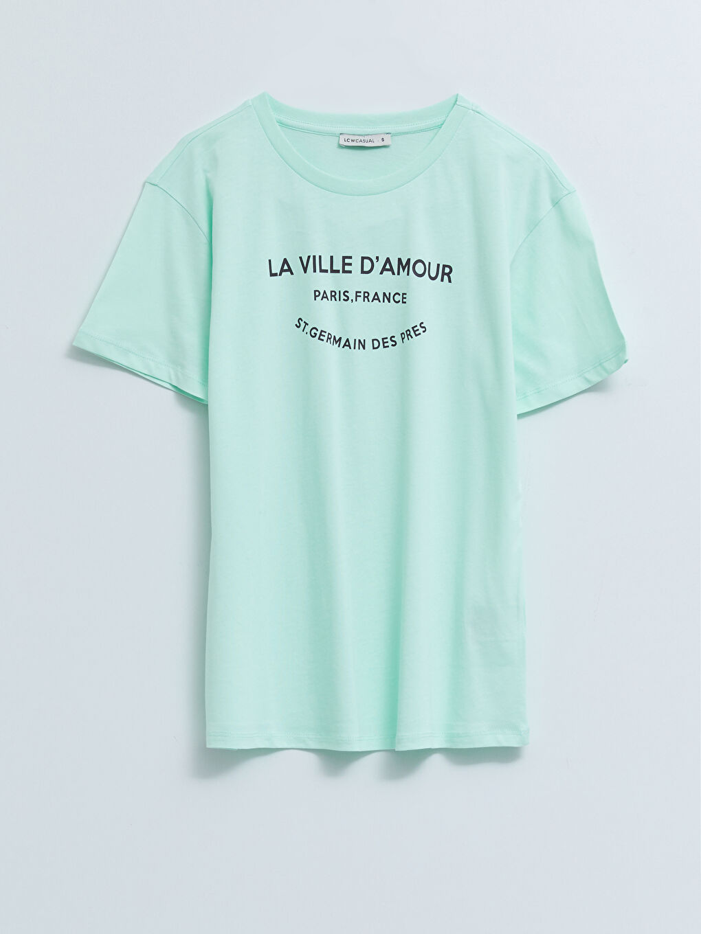 Yeşil Bisiklet Yaka Baskılı Kısa Kollu Pamuklu Kadın Tişört-4