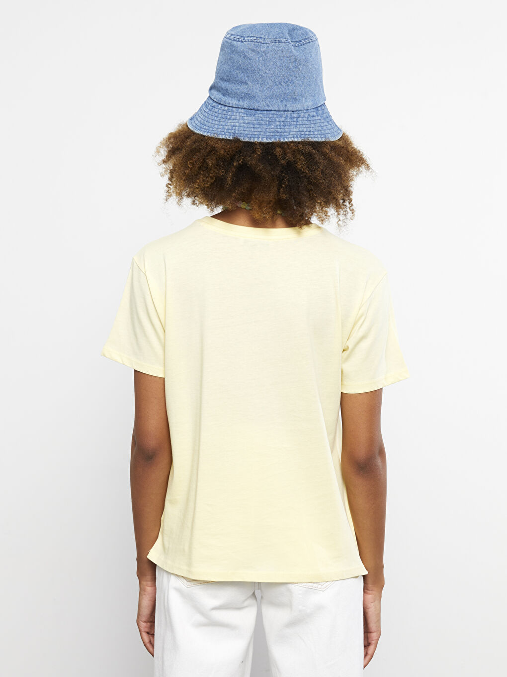 Sarı Bisiklet Yaka Yazı Baskılı Kısa Kollu Pamuklu Kadın Tişört-4