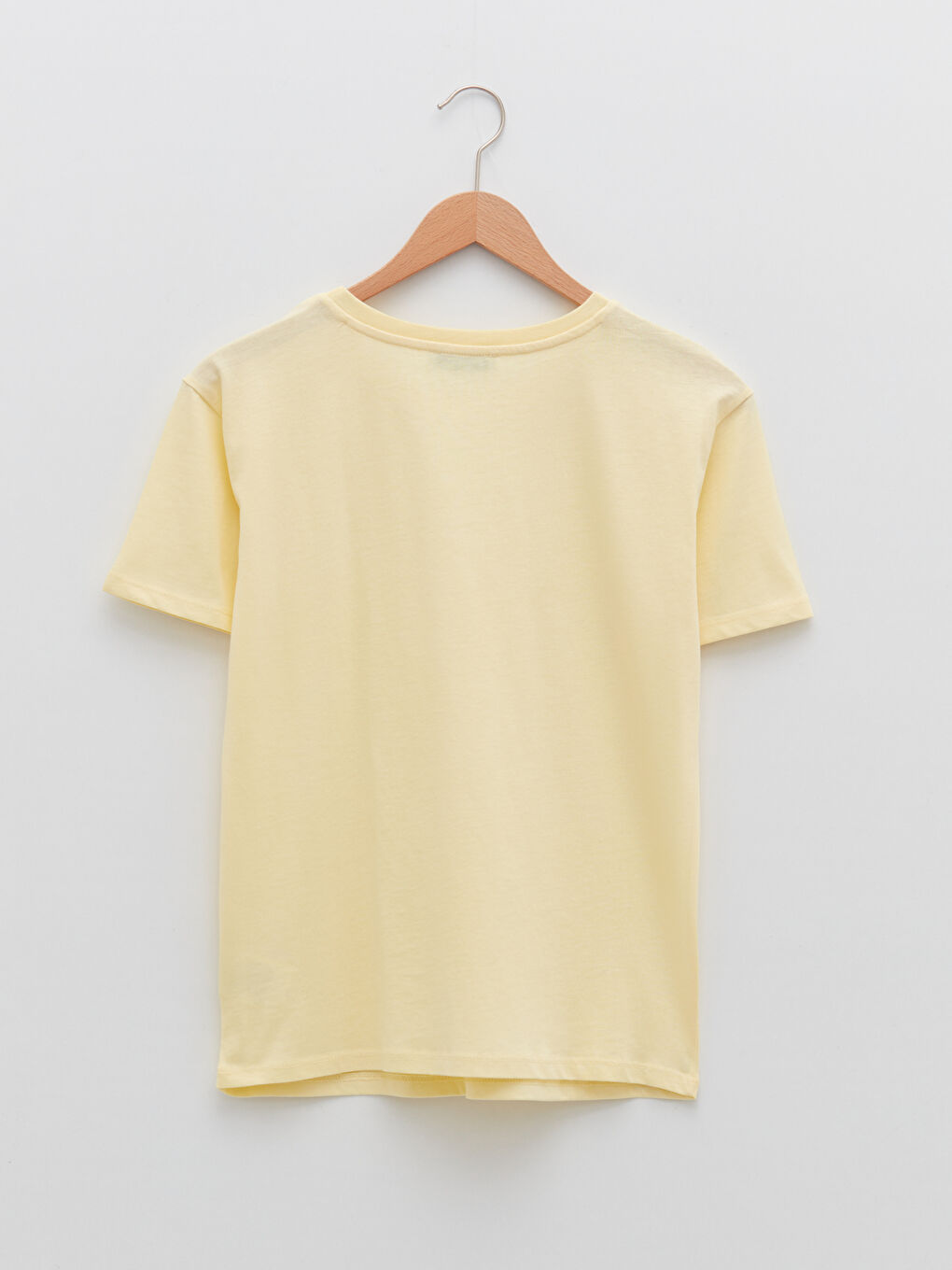 Sarı Bisiklet Yaka Yazı Baskılı Kısa Kollu Pamuklu Kadın Tişört-6