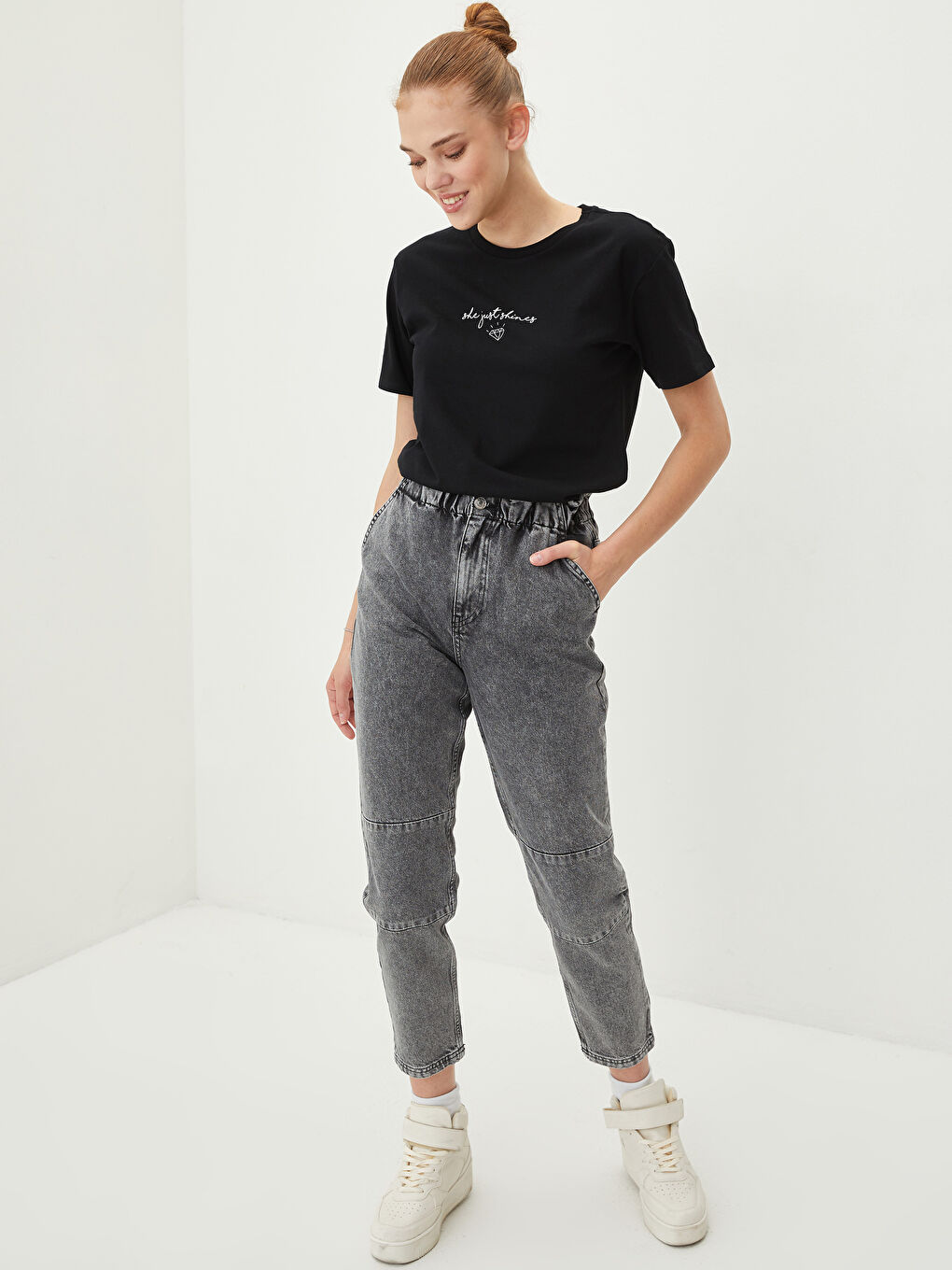 Tricou din Bumbac cu Mânecă Scurtă Imprimat și Guler Rotund pentru Femei-2