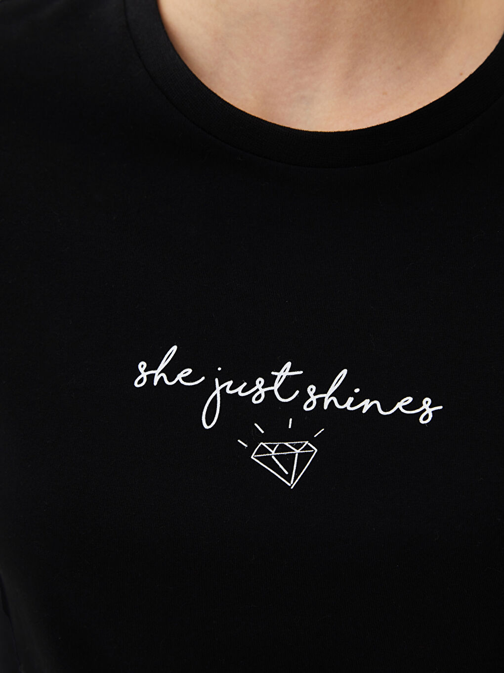 Tricou din Bumbac cu Mânecă Scurtă Imprimat și Guler Rotund pentru Femei-3