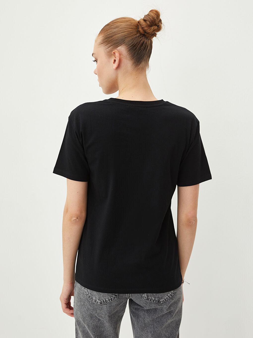 Tricou din Bumbac cu Mânecă Scurtă Imprimat și Guler Rotund pentru Femei-4