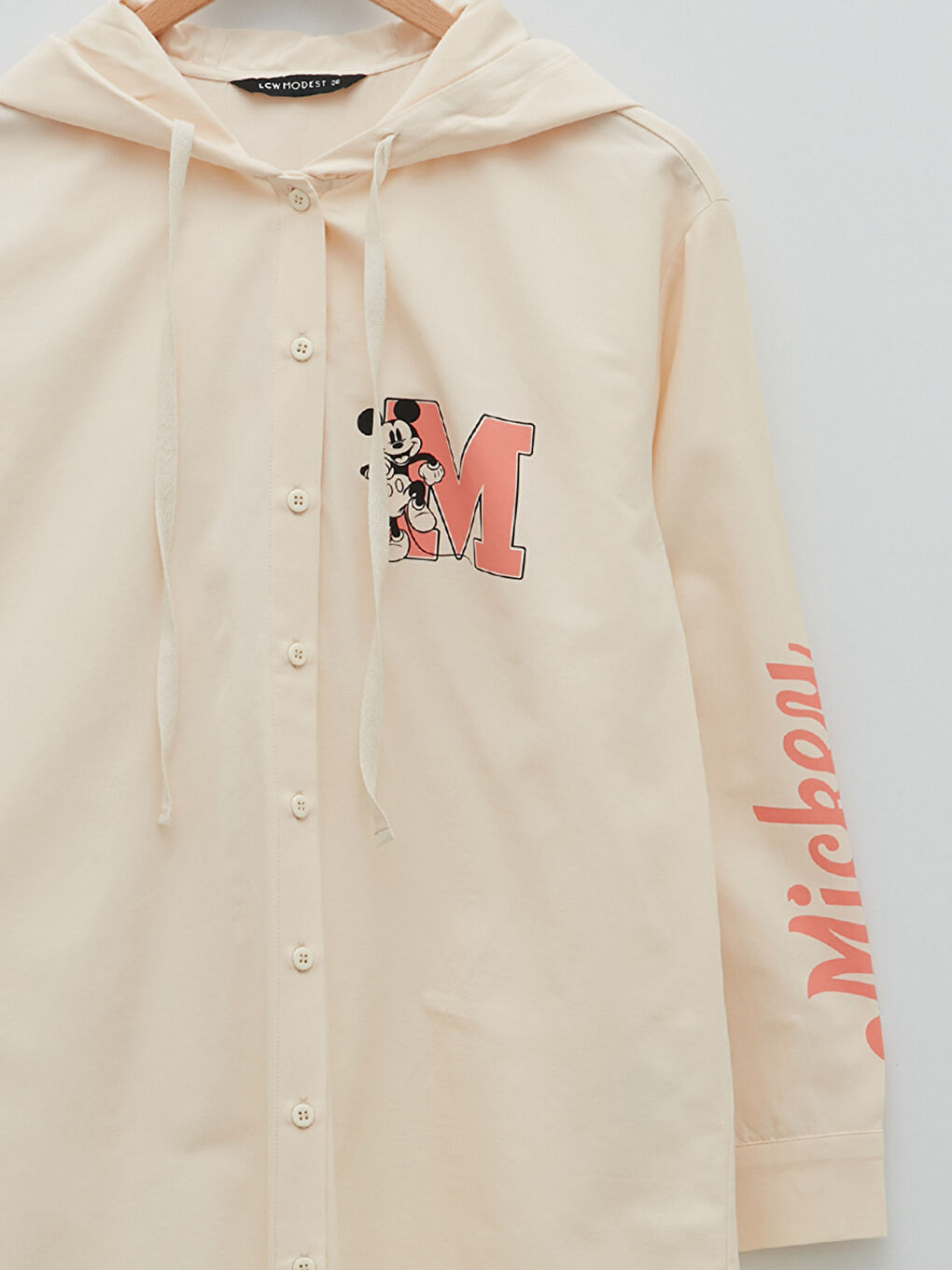 Hooded Mickey Mouse Printed Long Sleeve Poplin Women's Tunic-7