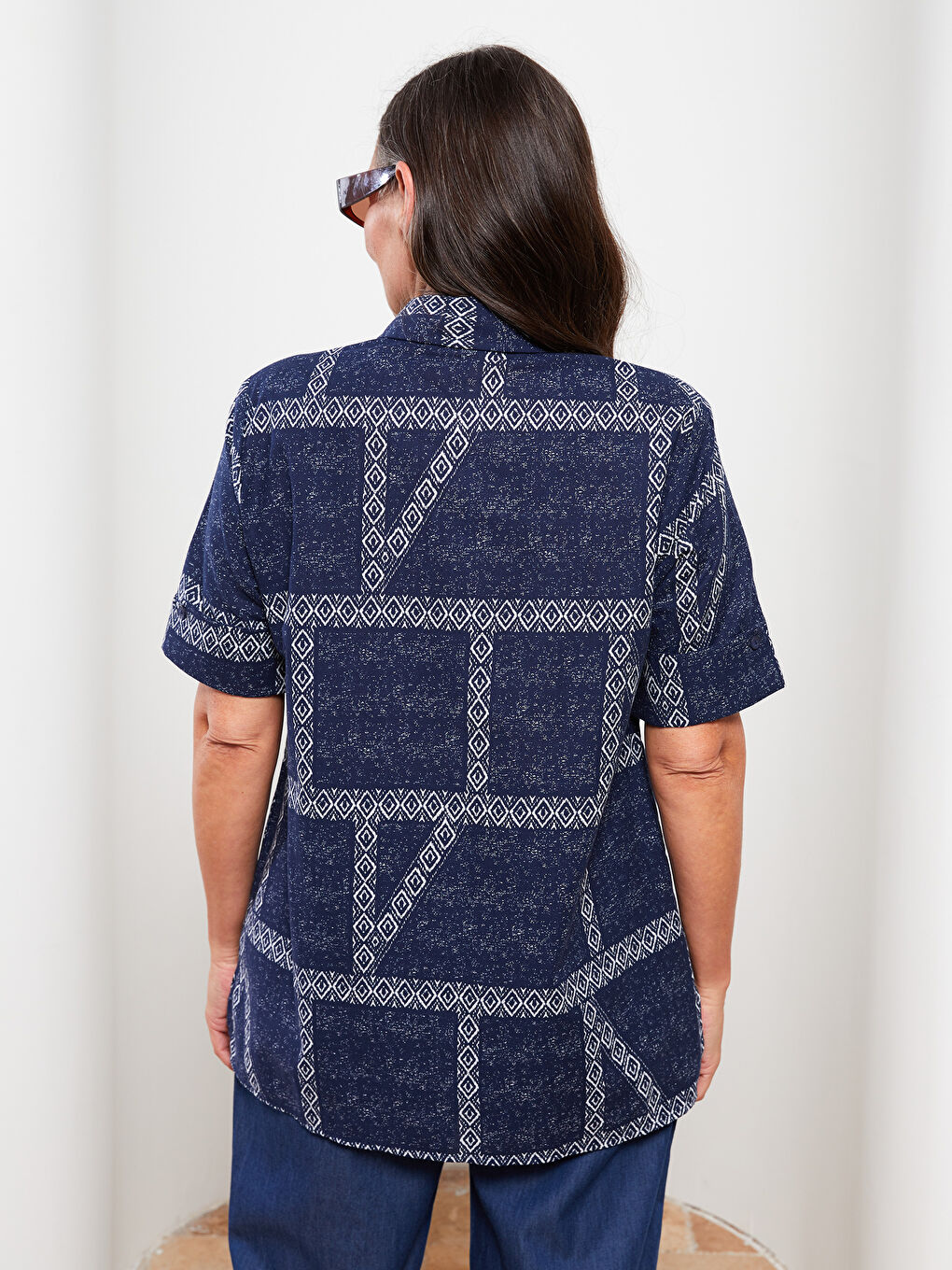 Chemise en Coton à Manches Courtes avec Fermeture à Boutons sur le Devant Imprimée pour Femmes-4