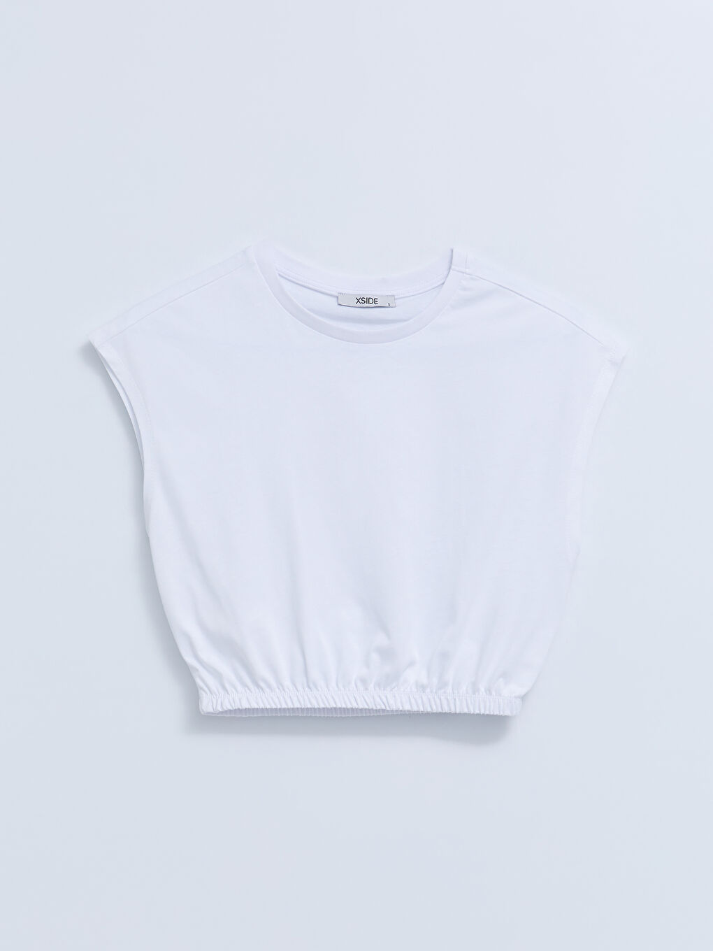 ياقة دائرية سادة كم قصير قميص قصير للسيدات-5