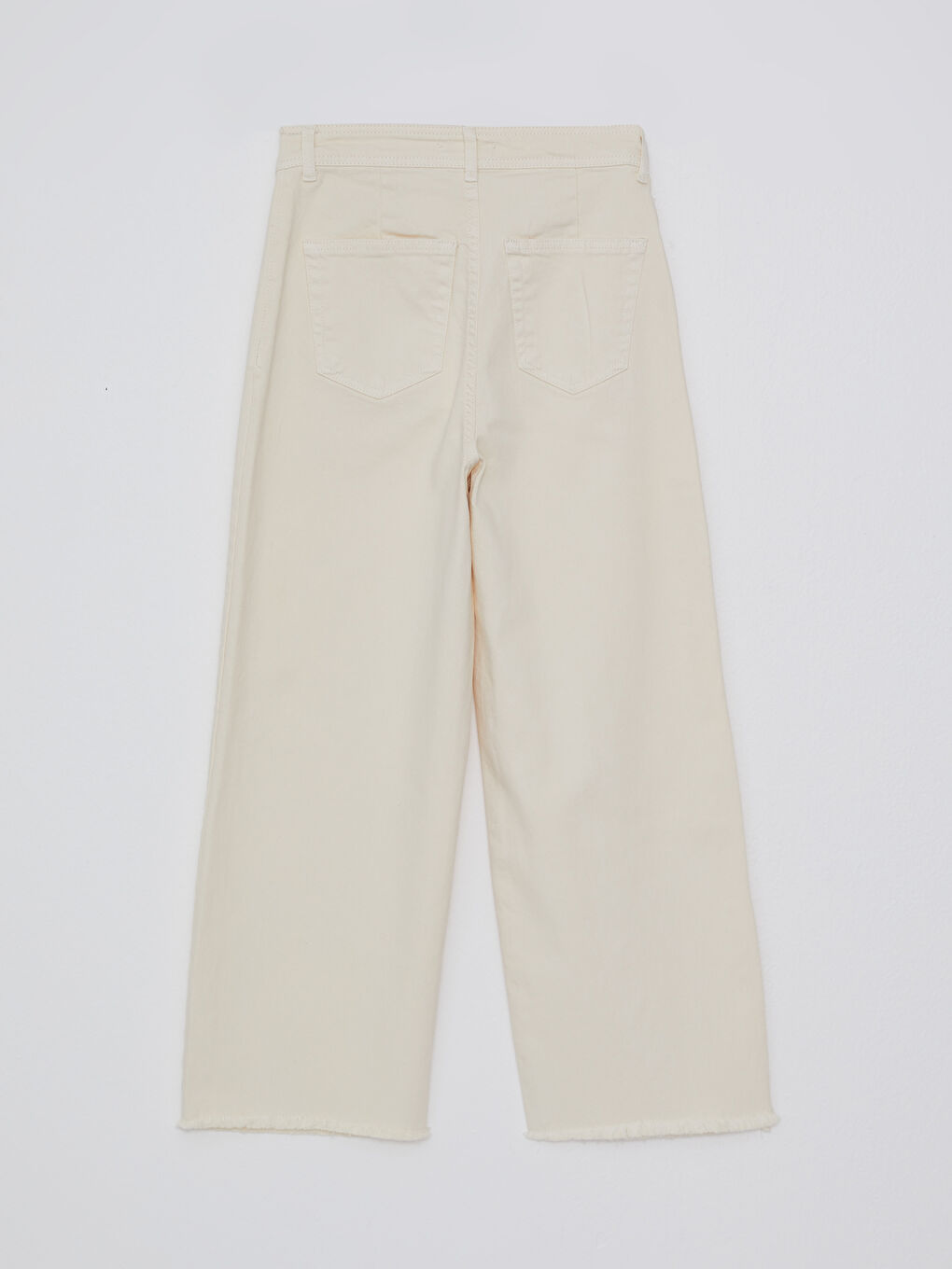 XSIDE Bej Standart Fit Düz Cep Detaylı Geniş Paça Kadın Jean Pantolon - 4