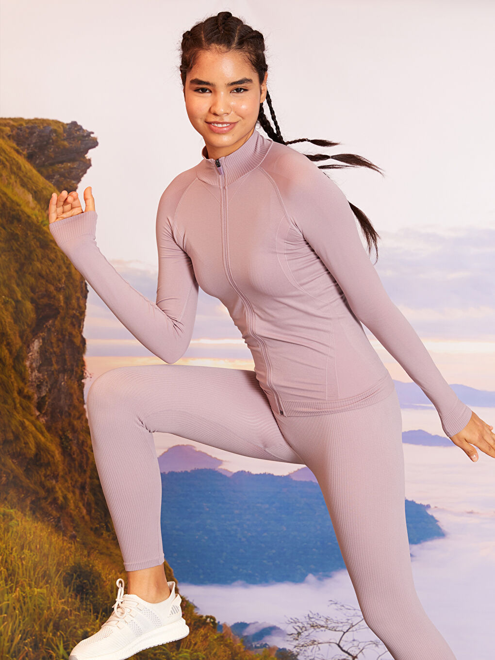 Lila Dik Yaka Kadın Spor Hırka-1