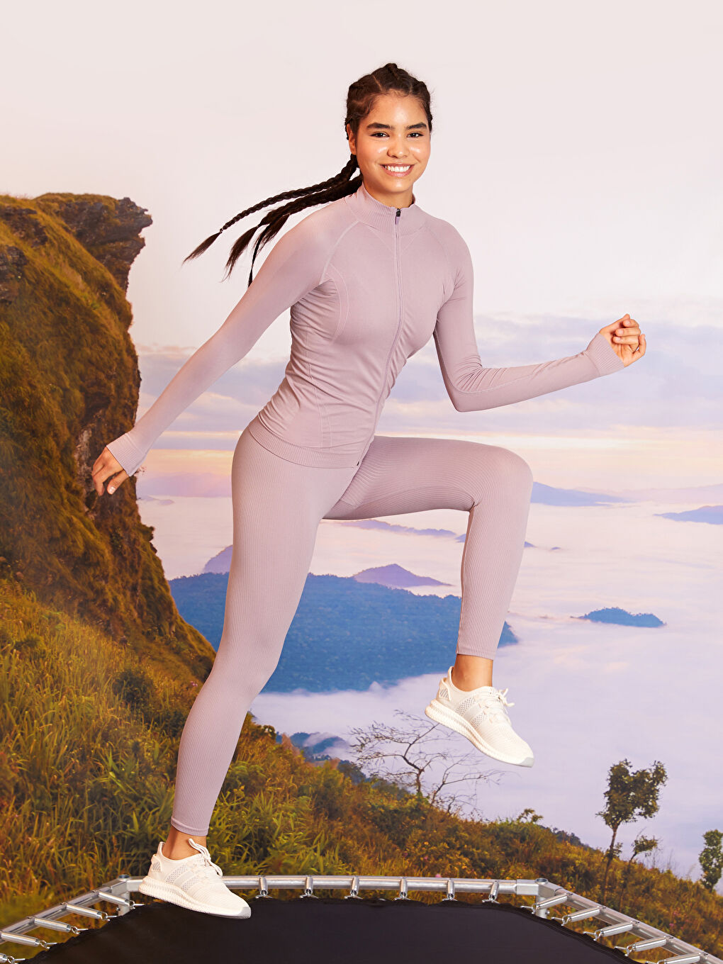 Lila Dik Yaka Kadın Spor Hırka-3