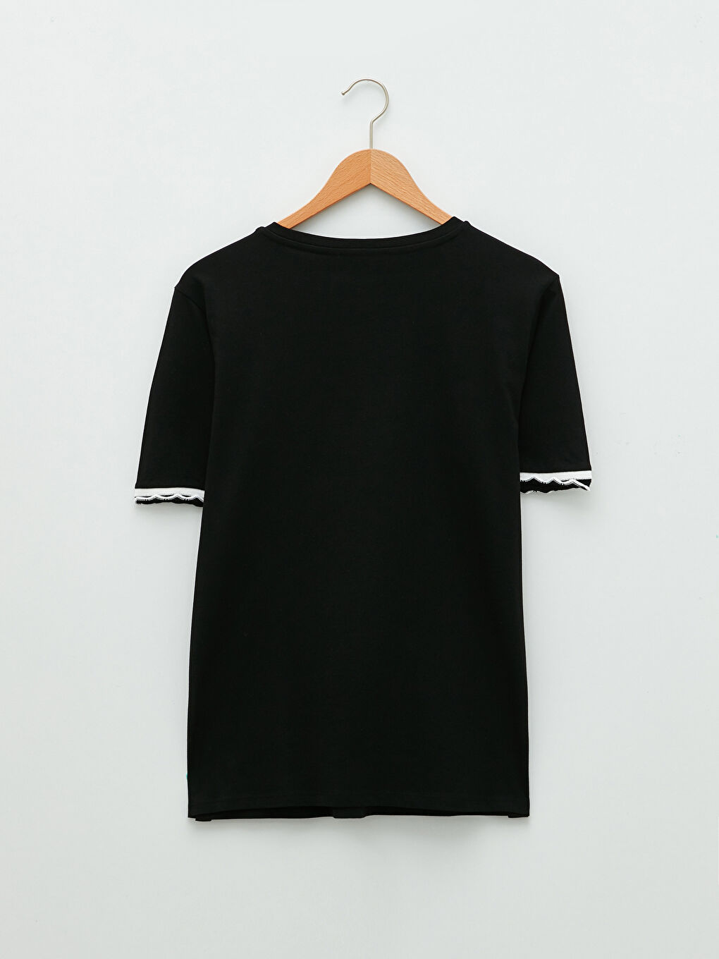 Siyah Büyük Beden Bisiklet Yaka Yazı Baskılı Kısa Kollu Pamuklu Kadın Tişört-6