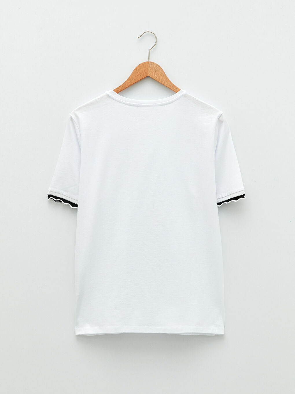 Beyaz Büyük Beden Bisiklet Yaka Yazı Baskılı Kısa Kollu Pamuklu Kadın Tişört-6