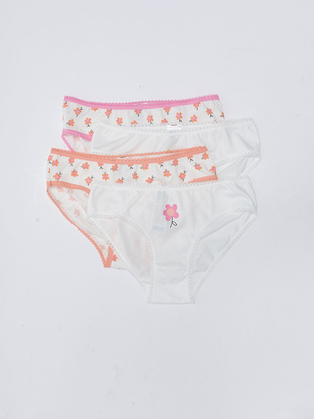 Ekru Baskılı Pamuklu Kız Çocuk Külot 4'lü