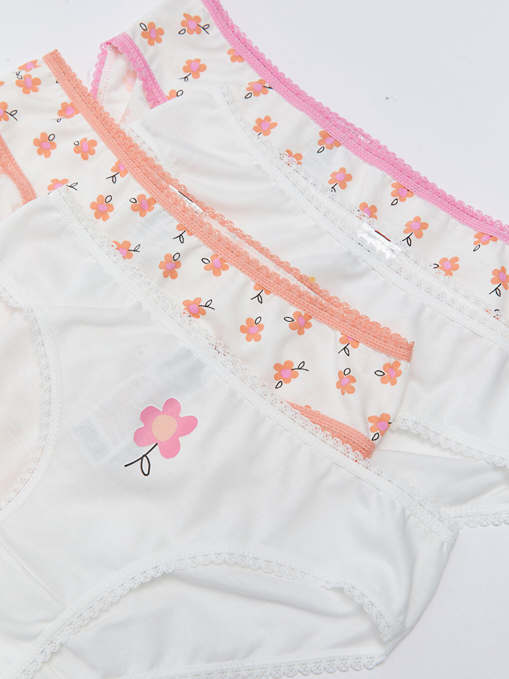 Ekru Baskılı Pamuklu Kız Çocuk Külot 4'lü-1