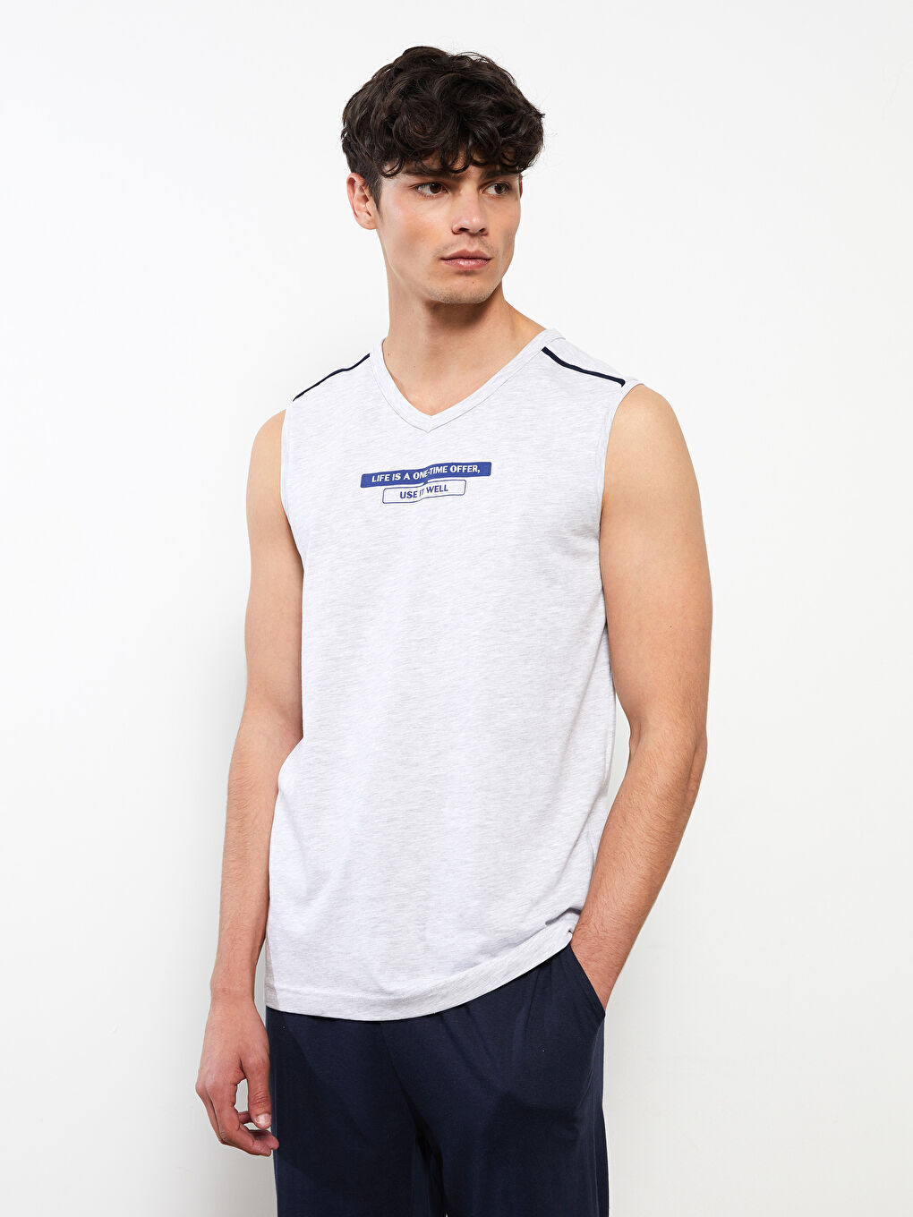V Neck Printed Men's Sleeveless T-Shirt-1